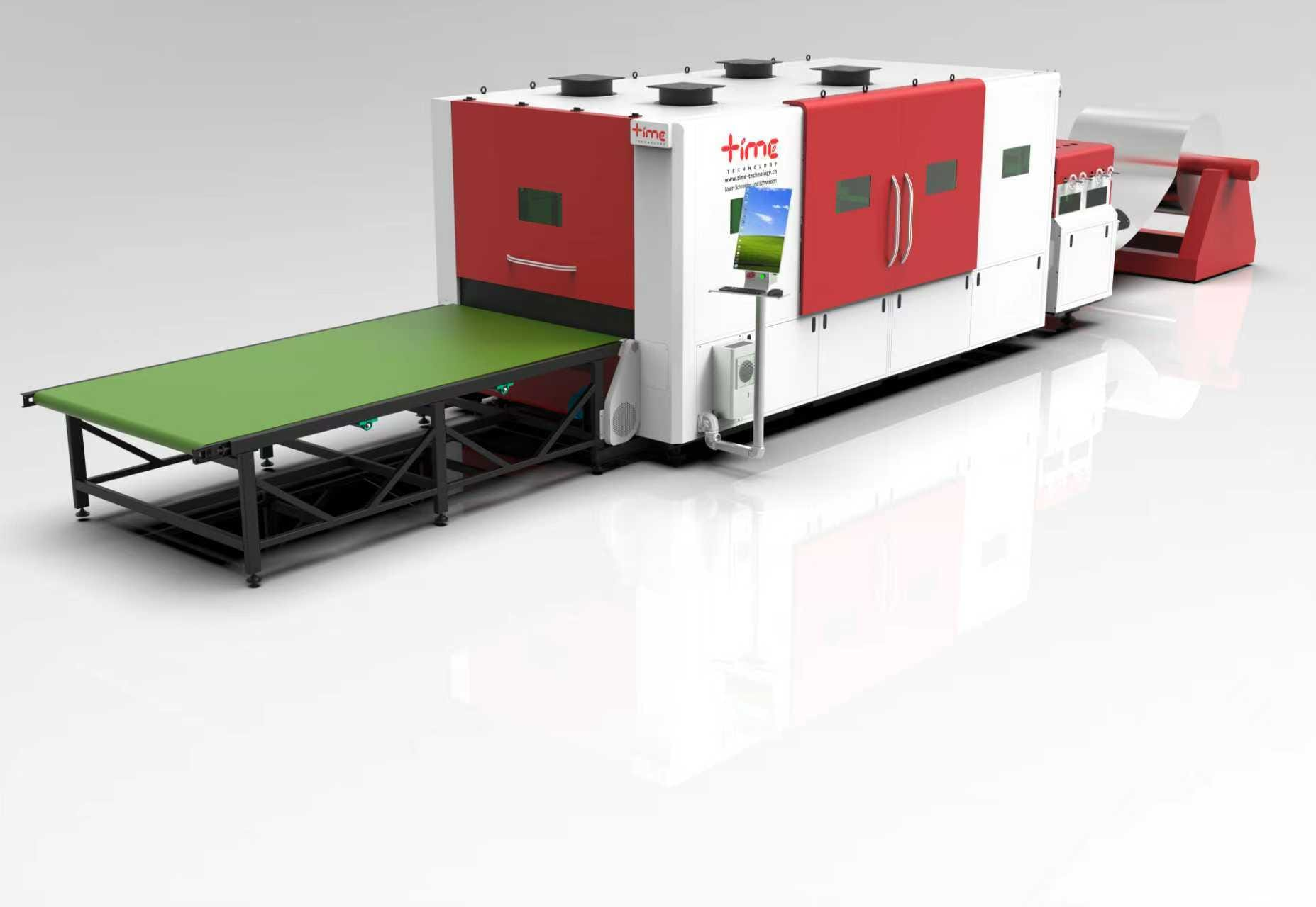 Automatisierte Faserlaseranlage mit Zuführband und Auslaufbereich